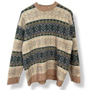 Aelfric Eden Sweater Men Large Geometric Pattern Streetwear Pullover Cream Gray